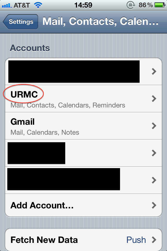 Settings -> Mail, Contacts, Calendars