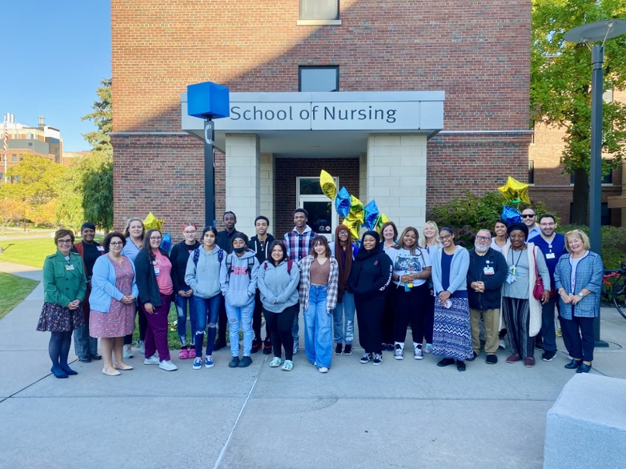 Fall 2022 East High students arrive for the Pathways to Nursing course and meet URMC leaders.