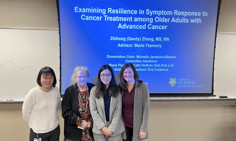 Zhihong Zhang and her dissertation committee pose for a grou photo.